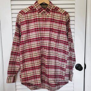 Men's Tommy Hilfiger Men's Oxford Button Down Shirt Medium Red Tan Navy Plaid
